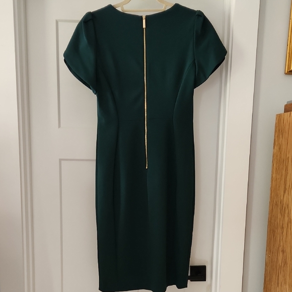 Calvin Klein Green Midi Sheath Dress with Crew Neck - Picture 3 of 4